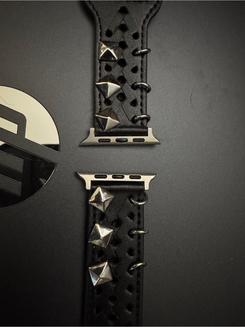 Black Studded Leather Watch Band for Smartwatch